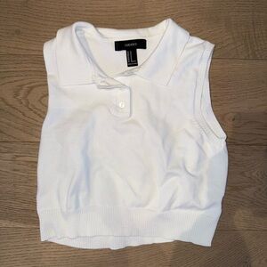Forever 21 Cropped Collared Button Up Top in White